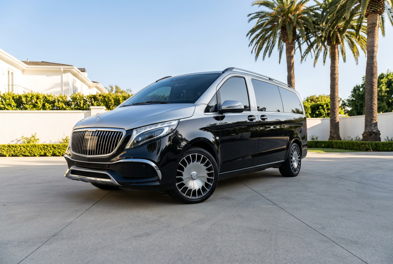 Mercedes-Maybach V-Class outside a luxury residence